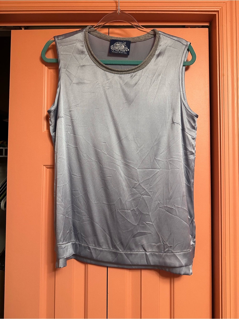 Erica Wilson Needleworks Sleeveless Silver Satiny Shell Top